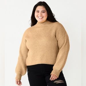 Juniors Plus Size SO Balloon Sleeve Mockneck Sweater